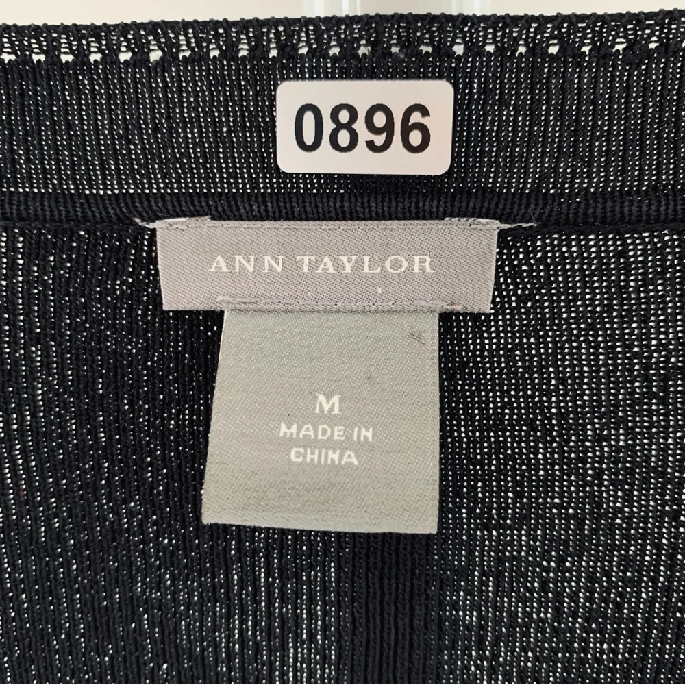 Ann Taylor Womens 3/4 Sleeve V Neck Button Bow Tie Sweater Cardigan Black Size M